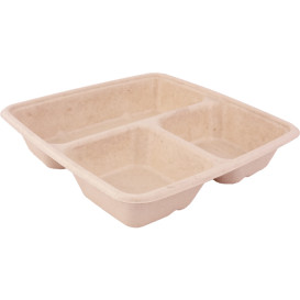 Suikerriet Container 3 Compartmenten 900ml 23x23x4cm (75 stuks) 