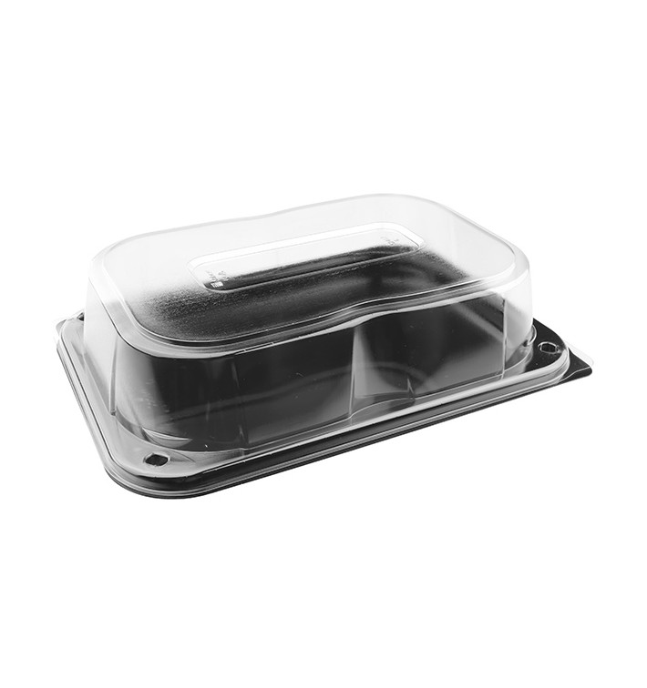 Plastic dienblad zwart met Deksel PET 24x17cm (25 stuks) Plastic dienblad zwart met Deksel PET 24x17cm (25 stuks)