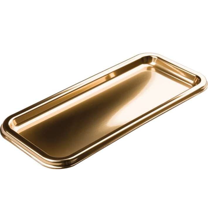 Plastic dienblad Rechthoekige vorm goud 35x16cm (50 stuks) Plastic dienblad Rechthoekige vorm goud 35x16cm (50 stuks)