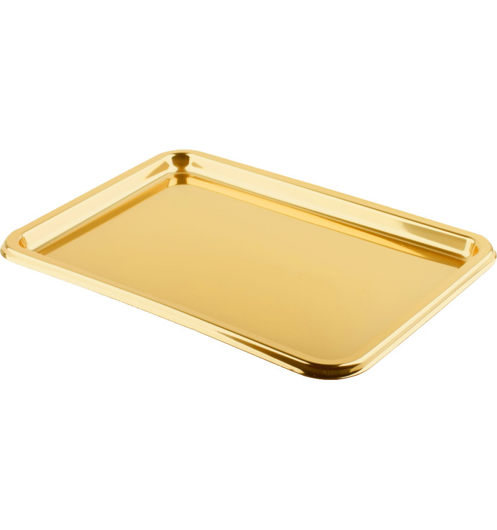 Plastic dienblad Rechthoekige vorm goud 35x24 cm (5 stuks) Plastic dienblad Rechthoekige vorm goud 35x24 cm (5 stuks)
