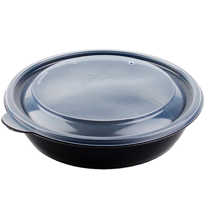 Plastic deli Container met Deksel PP zwart 750ml Ø19x4cm (15 stuks) Plastic deli Container met Deksel PP zwart 750ml Ø19x4cm (15 stuks)