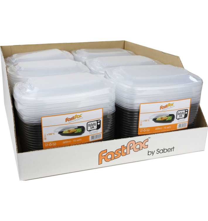 Plastic deli Container met Deksel PP zwart 600ml 23x17x6cm (90 stuks) Plastic deli Container met Deksel PP zwart 600ml 23x17x6cm (90 stuks)