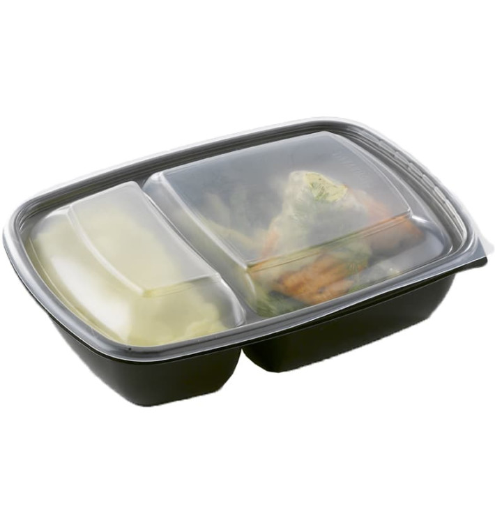 Plastic deli Container met Deksel PP zwart 2C 900ml 23x16,5x7cm (90 stuks) Plastic deli Container met Deksel PP zwart 2C 900ml 23x16,5x7cm (90 stuks)