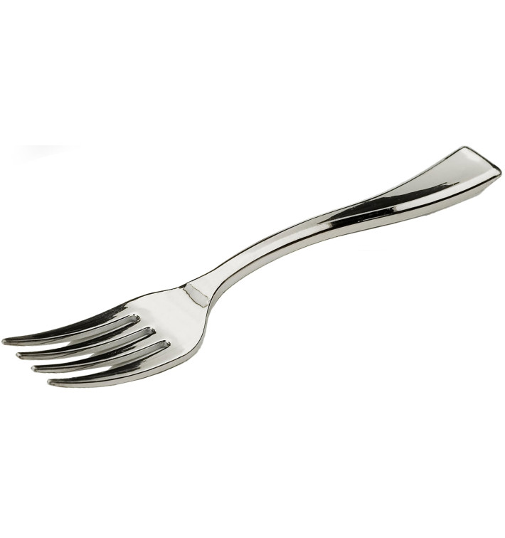 Plastic mini vork gemetalliseerd 10cm (1000 stuks) Plastic mini vork gemetalliseerd 10cm (1000 stuks)
