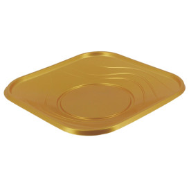 Plastic bord PP "X-Table" Vierkant goud 18 cm (120 stuks)