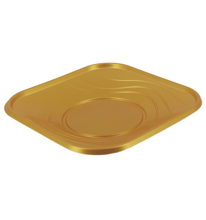 Plastic bord PP "X-Table" Vierkant goud 18 cm (120 stuks) Plastic bord PP "X-Table" Vierkant goud 18 cm (120 stuks)