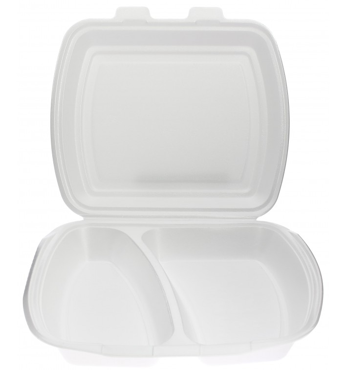 Schuim lunch doos met 2 Compartmenten wit 2,40x2,10x0,70cm (125 stuks) 