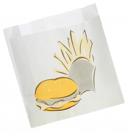 Papieren voedsel zak Vetvrij Burger Design 15+5x16cm (1000 stuks)