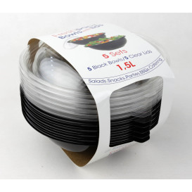 Plastic Kom PET met Deksel zwart 1500ml Ø23cm (5 stuks) 