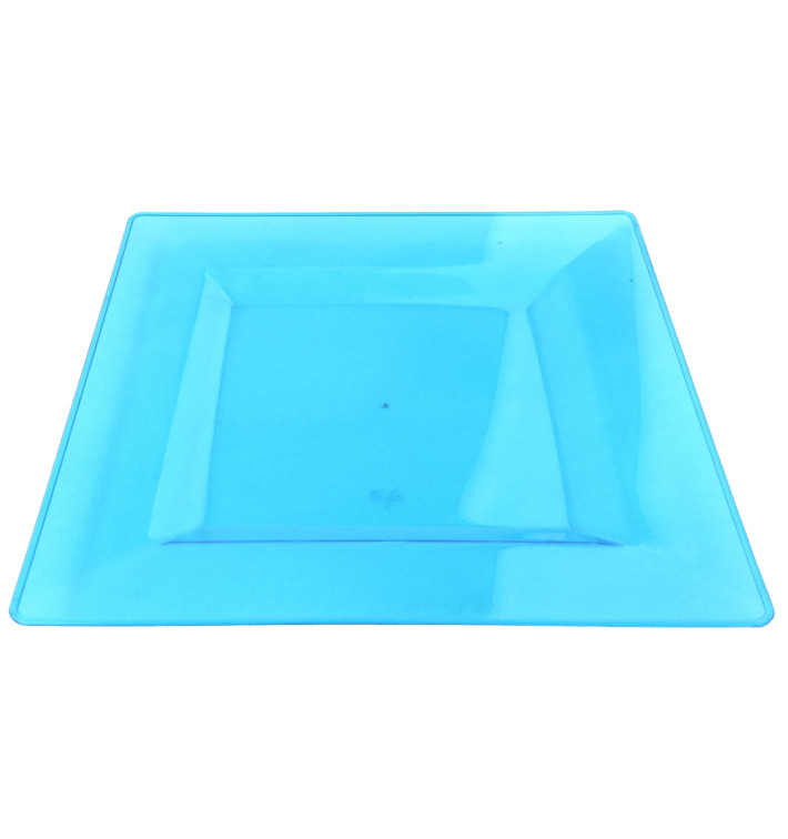 Plastic bord Vierkant extra sterk turkoois 20x20cm (88 stuks) Plastic bord Vierkant extra sterk turkoois 20x20cm (88 stuks)