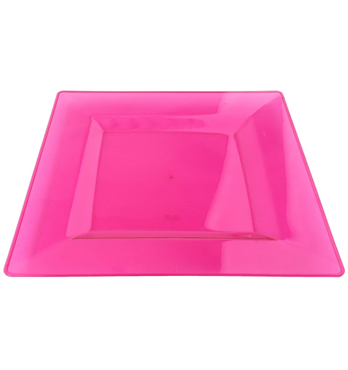 Plastic bord Vierkant extra sterk framboos 20x20cm (4 stuks) Plastic bord Vierkant extra sterk framboos 20x20cm (4 stuks)