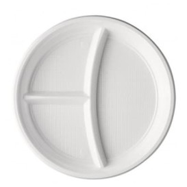 Plastic bord PS 3 Compartmenten wit 22 cm (100 stuks)
