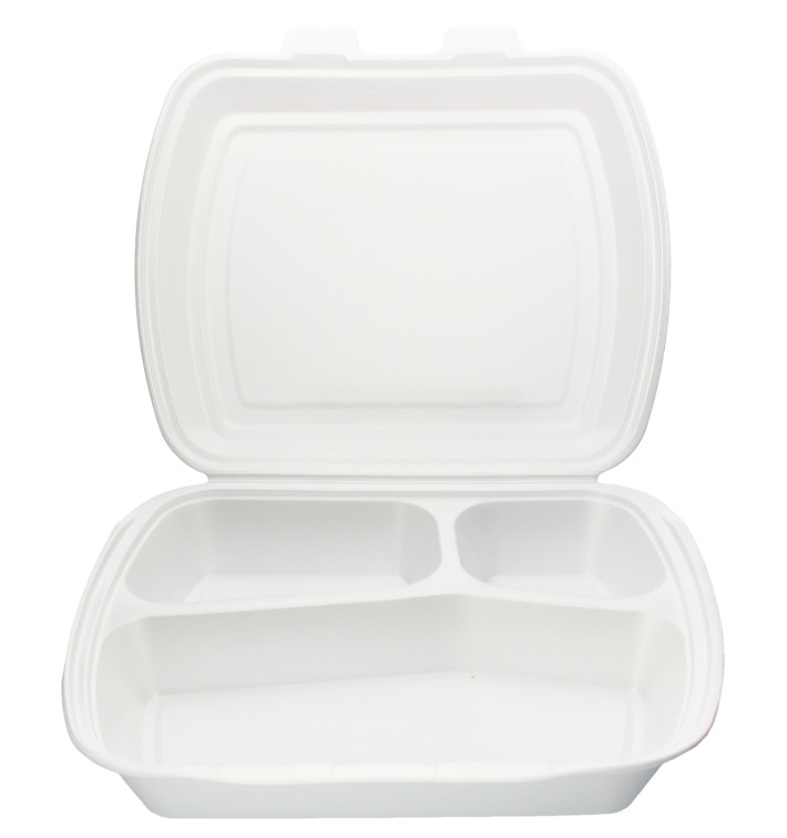 Schuim lunch doos 3 Compartmenten 2,40x2,10x0,70cm (125 stuks) Schuim lunch doos 3 Compartmenten 2,40x2,10x0,70cm (125 stuks)