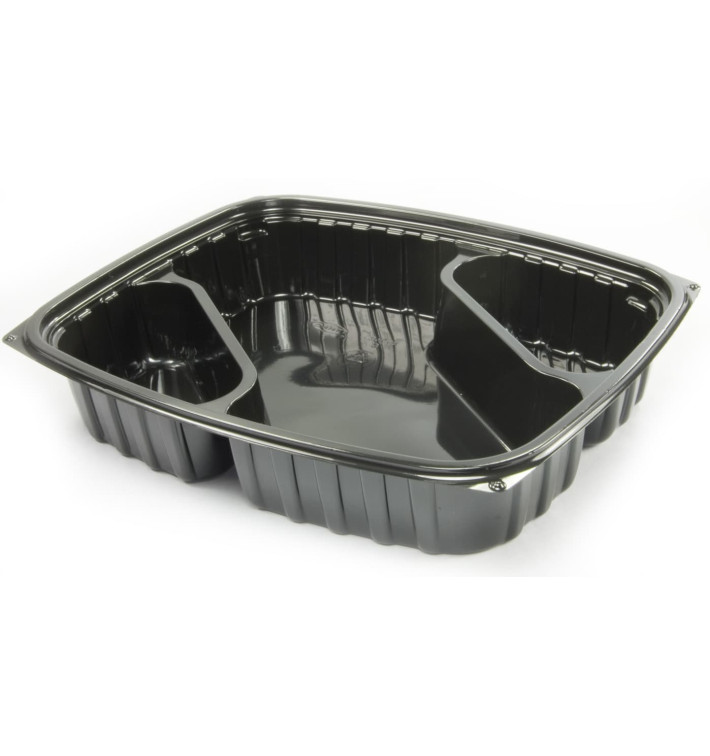 Plastic deli Container OPS "transparantPac" 3 Compartmenten Diagonal zwart 887ml (252 stuks)