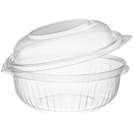 Plastic scharnierende Saladekom PET"Presentatiekom" hoog koepel Deksel 360ml (75 stuks) 