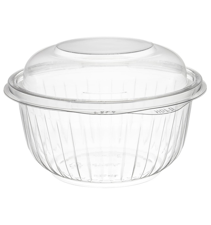 Plastic scharnierende Saladekom PET"Presentatiekom" hoog koepel Deksel 475ml (75 stuks) Plastic scharnierende Saladekom PET"Presentatiekom" hoog koepel Deksel 475ml (75 stuks)