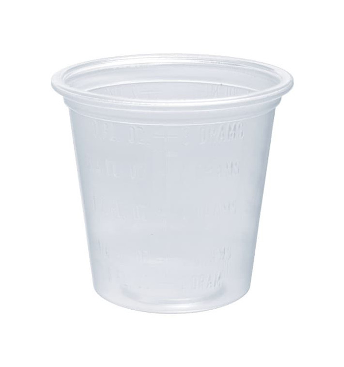 Plastic PP Soufflébeker transparant ¨Afgestudeerd¨ 35ml Ø4,8cm (2500 stuks) Plastic PP Soufflébeker transparant ¨Afgestudeerd¨ 35ml Ø4,8cm (2500 stuks)