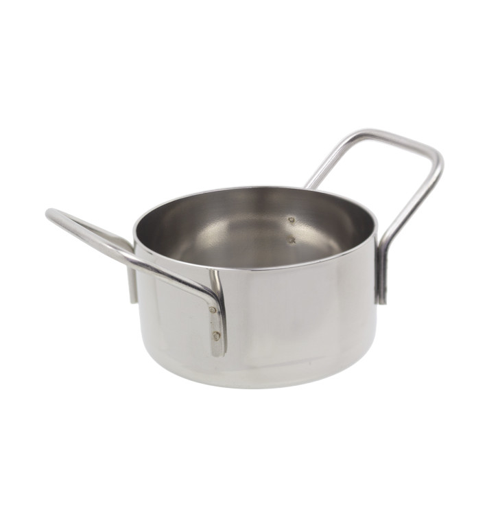 Bediening mini kookpot dienblad kom van staal Ø8x4,5cm (1 stuk) Bediening mini kookpot dienblad kom van staal Ø8x4,5cm (1 stuk)