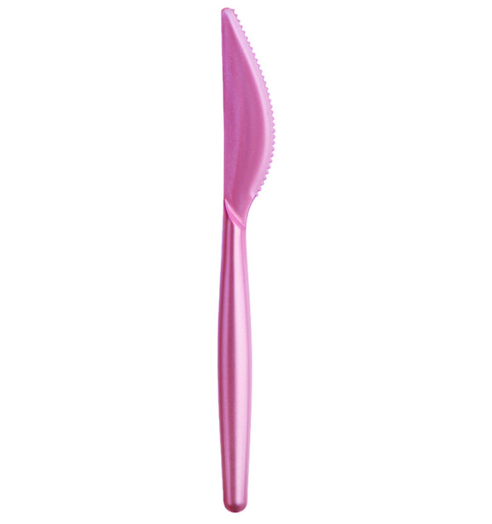 Plastic PS mes "Easy" perzik parel kleur 18,5cm (20 stuks) Plastic PS mes "Easy" perzik parel kleur 18,5cm (20 stuks)