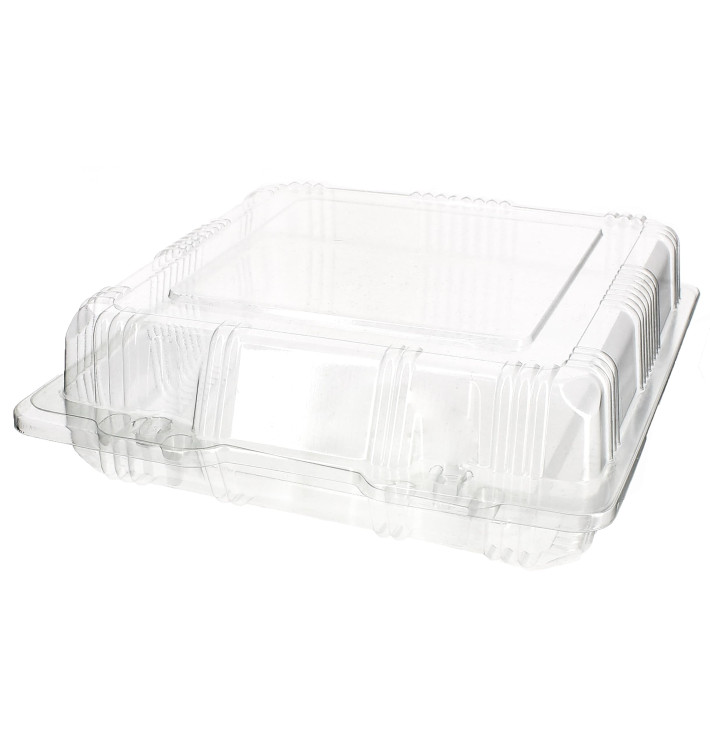 Plastic scharnierende bakkerij Container PET18x18x6cm (20 stuks) Plastic scharnierende bakkerij Container PET18x18x6cm (20 stuks)