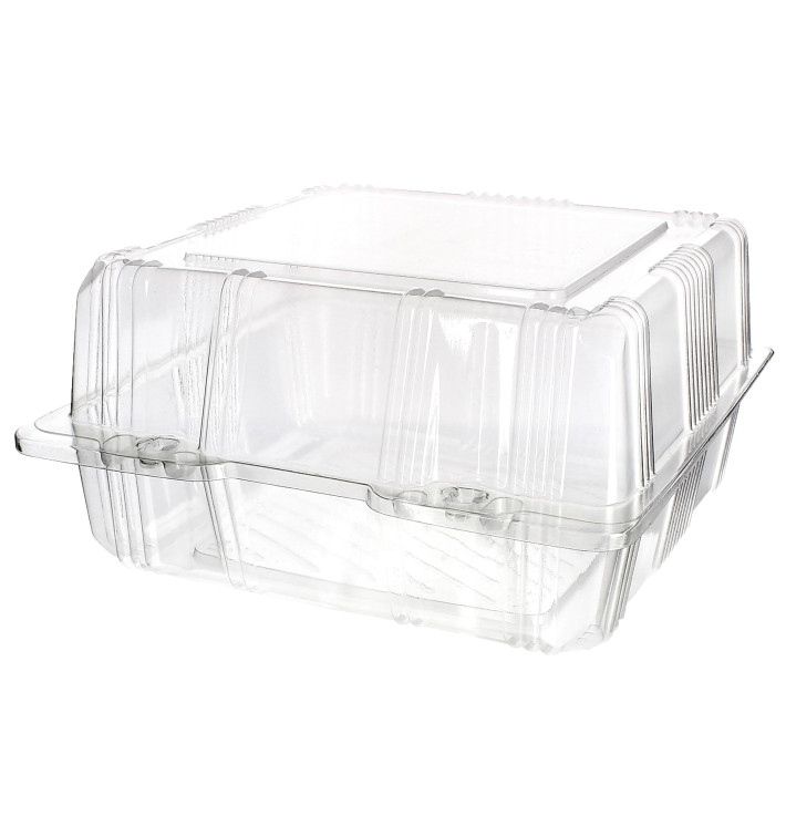 Plastic scharnierende bakkerij Container PET 18x18x10cm (20 stuks) Plastic scharnierende bakkerij Container PET 18x18x10cm (20 stuks)
