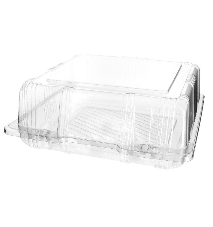 Plastic scharnierende bakkerij Container PET 20x20x8cm (220 stuks) Plastic scharnierende bakkerij Container PET 20x20x8cm (220 stuks)