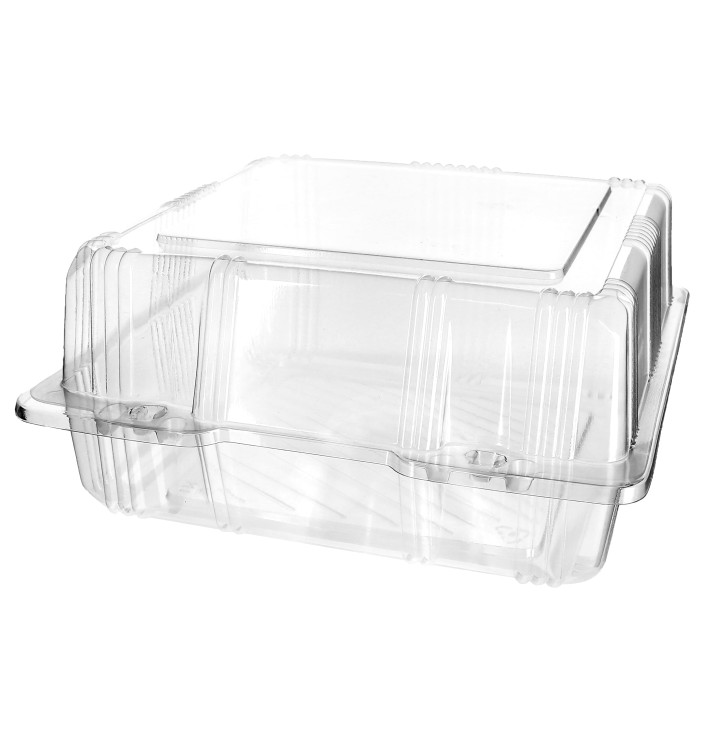 Plastic scharnierende bakkerij Container PET 20x20x10cm (220 stuks) Plastic scharnierende bakkerij Container PET 20x20x10cm (220 stuks)
