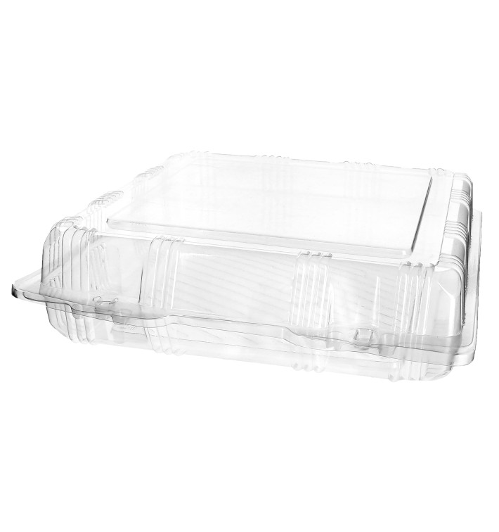 Plastic scharnierende bakkerij Container PET 22x22x6cm (220 stuks) Plastic scharnierende bakkerij Container PET 22x22x6cm (220 stuks)