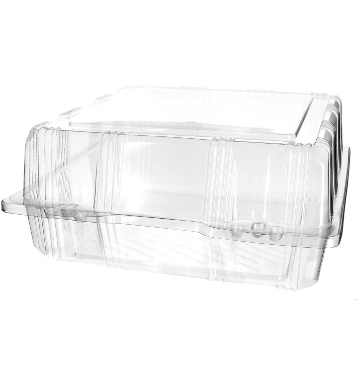 Plastic scharnierende bakkerij Container PET 22x22x10cm (220 stuks) Plastic scharnierende bakkerij Container PET 22x22x10cm (220 stuks)