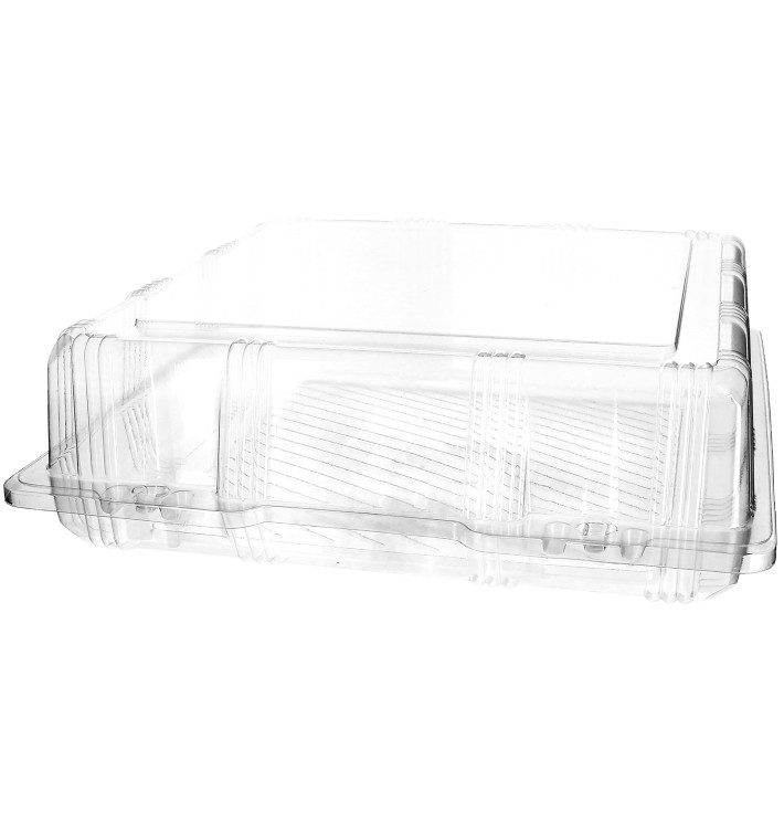 Plastic scharnierende bakkerij Container PET 25x25x8cm (220 stuks) Plastic scharnierende bakkerij Container PET 25x25x8cm (220 stuks)