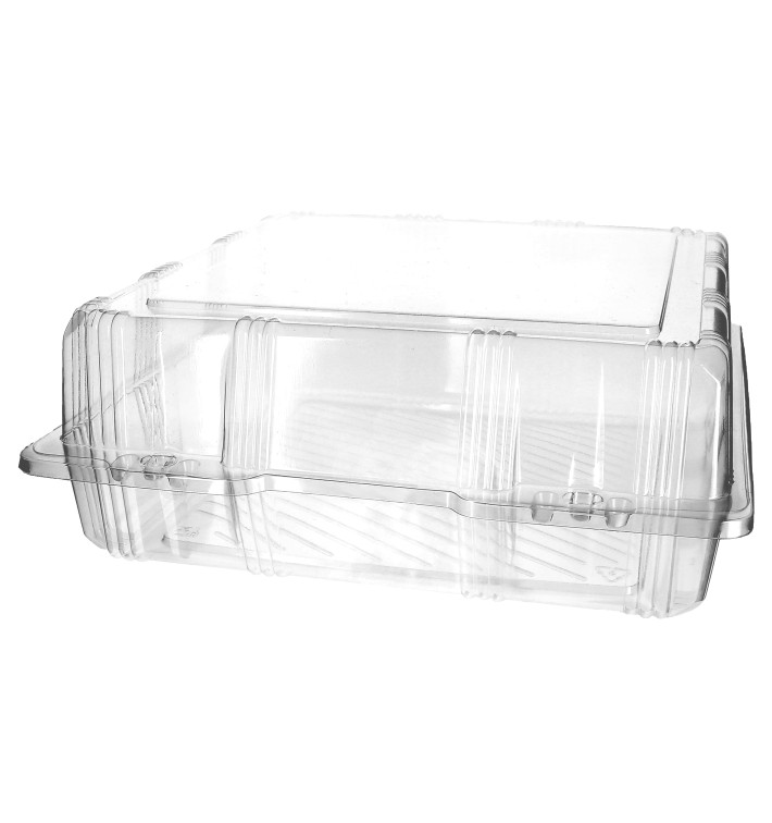Plastic scharnierende bakkerij Container PET 25x25x10cm (220 stuks) Plastic scharnierende bakkerij Container PET 25x25x10cm (220 stuks)