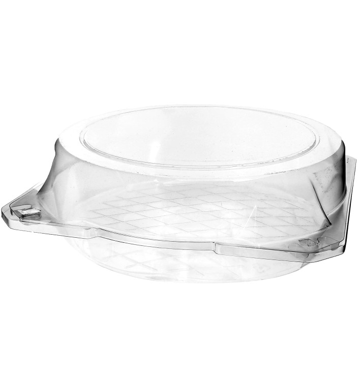 Plastic scharnierende bakkerij Container PET Ø23x8cm (115 stuks) Plastic scharnierende bakkerij Container PET Ø23x8cm (115 stuks)