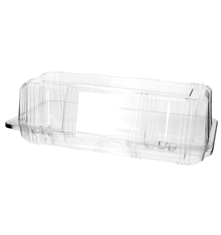 Plastic scharnierende bakkerij Container PET 24x10x8cm (220 stuks) Plastic scharnierende bakkerij Container PET 24x10x8cm (220 stuks)
