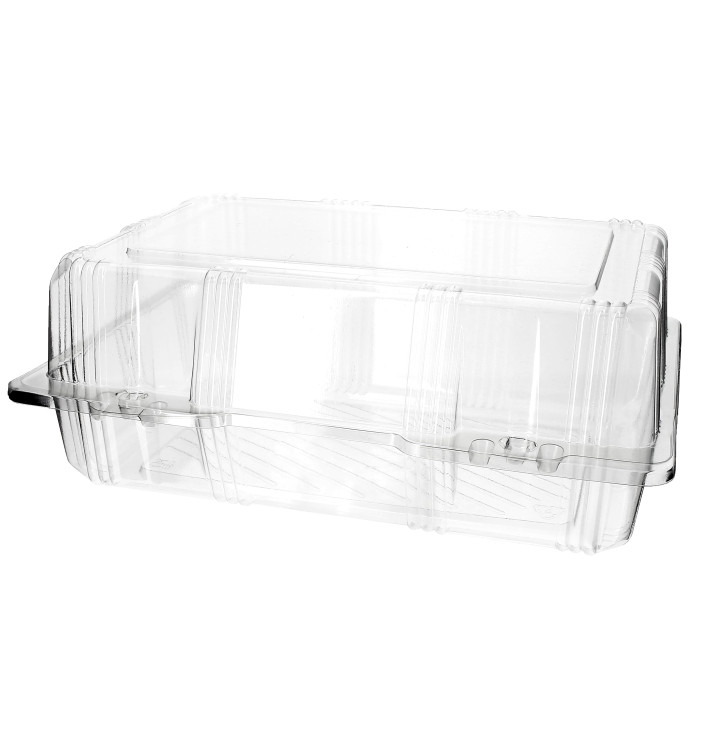 Plastic scharnierende bakkerij Container PET 25x17x10cm (220 stuks) Plastic scharnierende bakkerij Container PET 25x17x10cm (220 stuks)