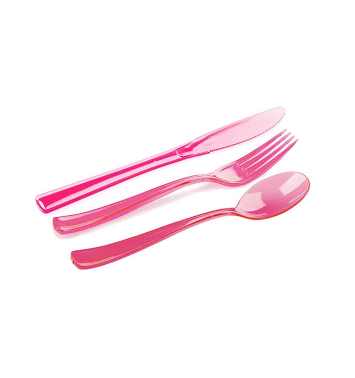 Plastic Bestekset vork, mes, lepel framboos (20 sets) Plastic Bestekset vork, mes, lepel framboos (20 sets)