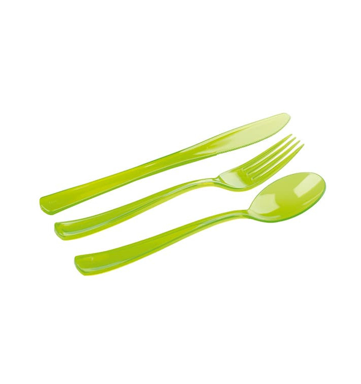 Plastic Bestekset vork, mes, lepel groen (1 stuk) Plastic Bestekset vork, mes, lepel groen (1 stuk)