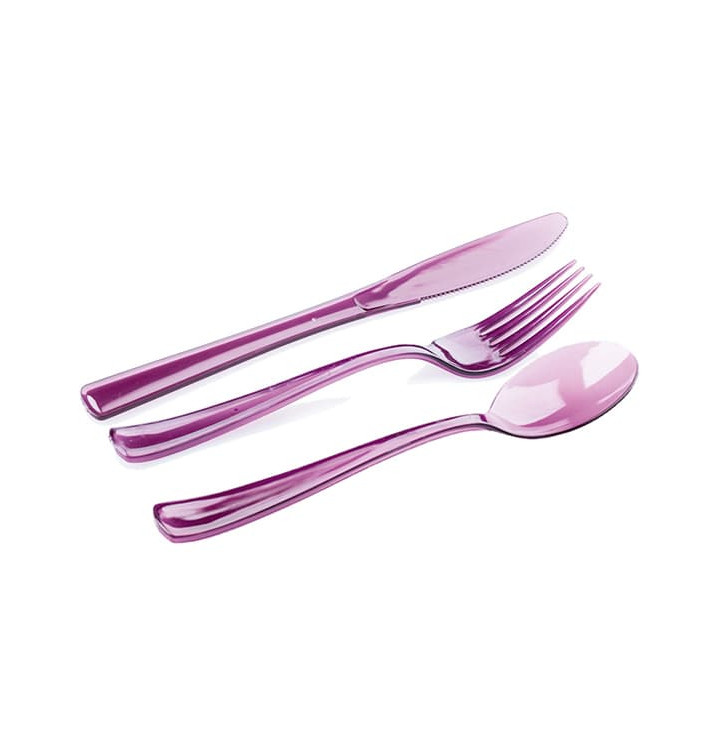 Plastic Bestekset vork, mes, lepel aubergine kleur (1 stuk) Plastic Bestekset vork, mes, lepel aubergine kleur (1 stuk)