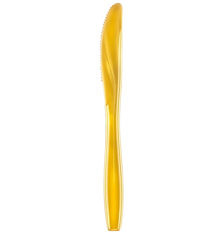 Plastic PS mes Premium goud 19cm (1000 stuks) Plastic PS mes Premium goud 19cm (1000 stuks)