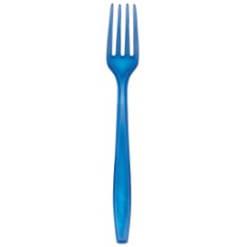 Plastic PS vork Premium blauw 19cm (50 stuks) 