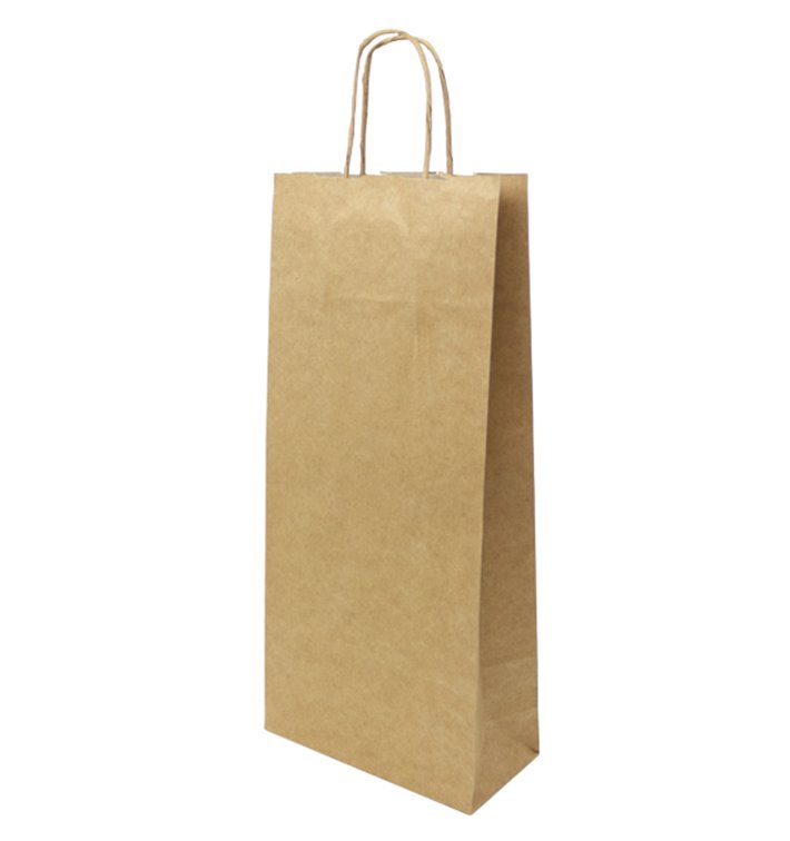 Papieren zak voor fles met handgrepen kraft 18+8x39cm (50 stuks) Papieren zak voor fles met handgrepen kraft 18+8x39cm (50 stuks)