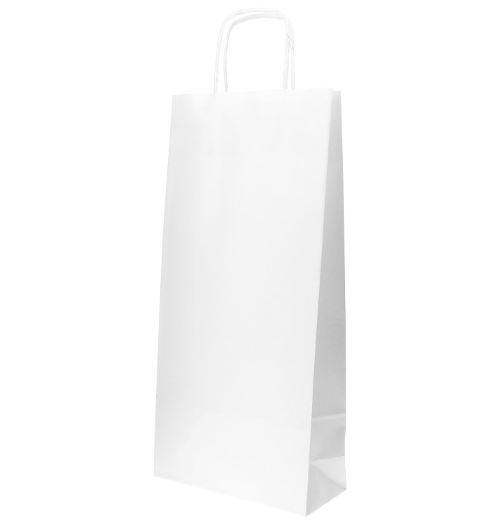 Papieren zak voor fles met handgrepen wit 18+8x39cm (50 stuks) Papieren zak voor fles met handgrepen wit 18+8x39cm (50 stuks)