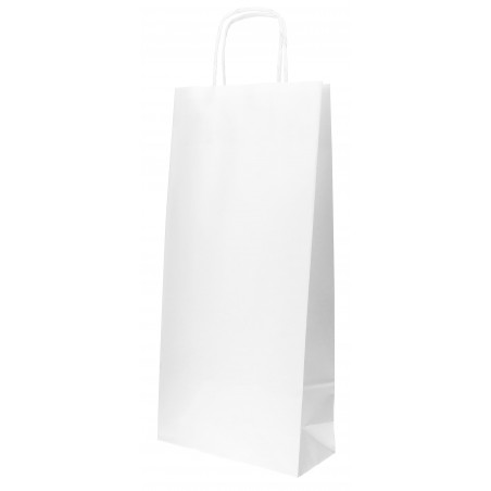 Papieren zak voor fles met handgrepen wit 18+8x39cm (50 stuks) 