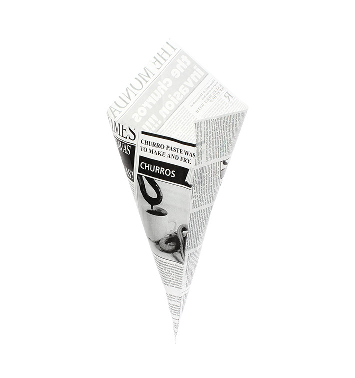 Papieren voedsel kegel Vetvrij "Times" 42cm 600g (250 stuks) Papieren voedsel kegel Vetvrij "Times" 42cm 600g (250 stuks)