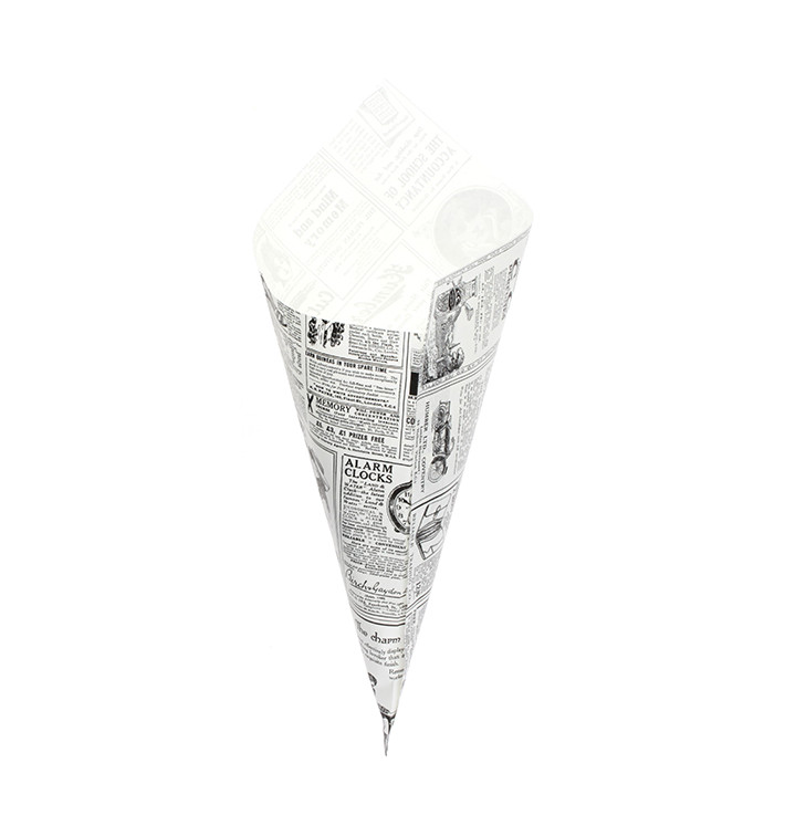 Papieren voedsel kegel Vetvrij "Times" 34cm 400g (1.000 stuks) Papieren voedsel kegel Vetvrij "Times" 34cm 400g (1.000 stuks)