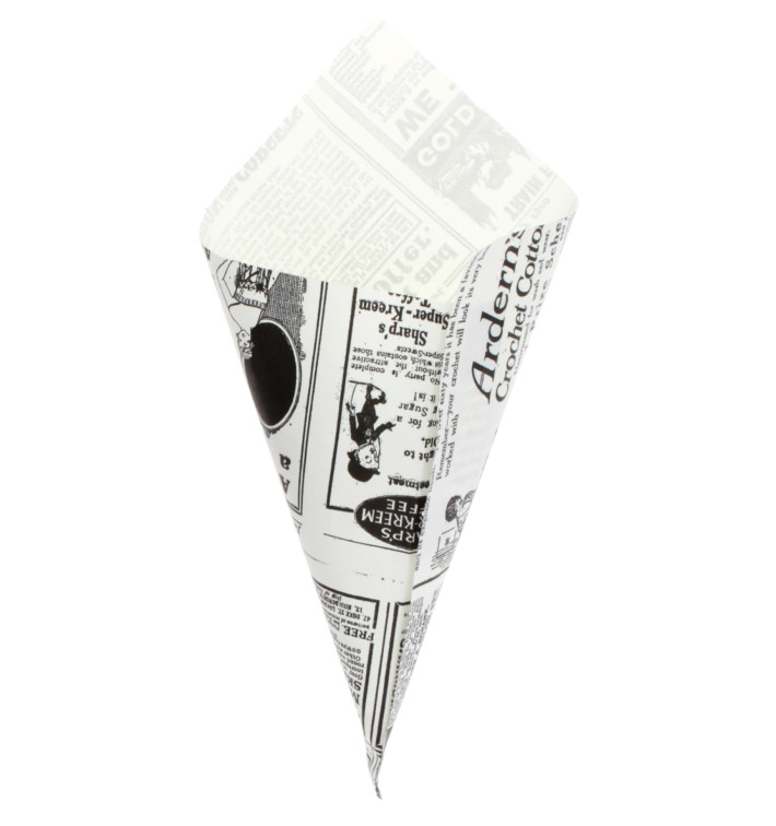 Papieren voedsel kegel Vetvrij "Times" 20cm 70g (250 stuks) Papieren voedsel kegel Vetvrij "Times" 20cm 70g (250 stuks)