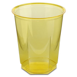 Plastic PS beker Kristal Zeshoekige vorm geel 250ml (250 stuks)