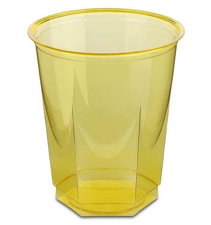 Plastic PS beker Kristal Zeshoekige vorm geel 250ml (250 stuks) Plastic PS beker Kristal Zeshoekige vorm geel 250ml (250 stuks)