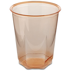Plastic PS beker Kristal Zeshoekige vorm oranje 250ml (10 stuks) 