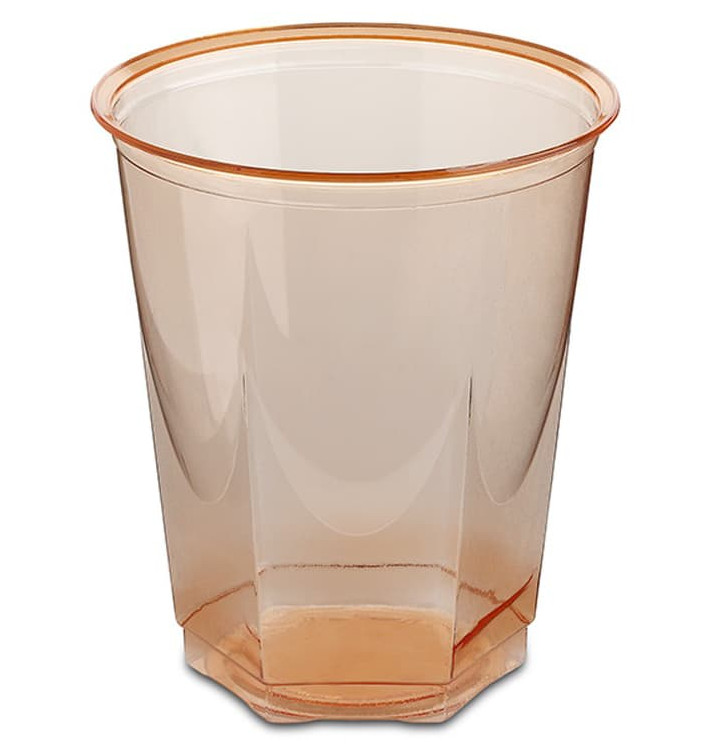 Plastic PS beker Kristal Zeshoekige vorm oranje 250ml (250 stuks) Plastic PS beker Kristal Zeshoekige vorm oranje 250ml (250 stuks)