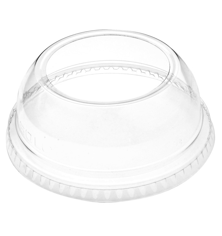 Plastic PET koepel Deksel Kristal met een Opening Ø9,2cm (1000 stuks) Plastic PET koepel Deksel Kristal met een Opening Ø9,2cm (1000 stuks)